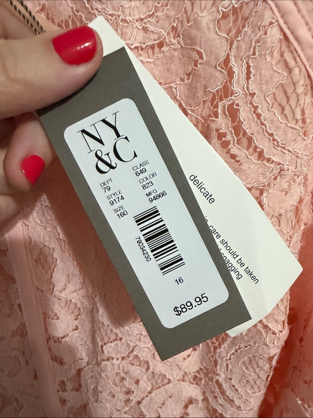 Eva Mendes New York & Company Blush Pink Lace Midi Dress with Belt - Picture 3 of 7